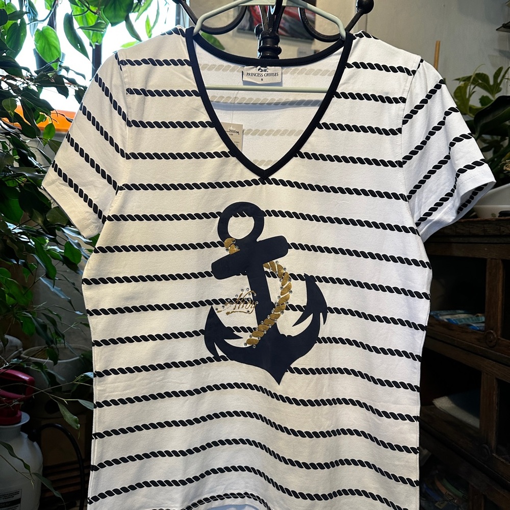 Tommy Hilfiger Blue and White Short Sleeve T-Shirt